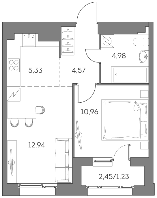 Планировка — Аквилон БИСАЙД 2.0, 2-комн., 39 м²