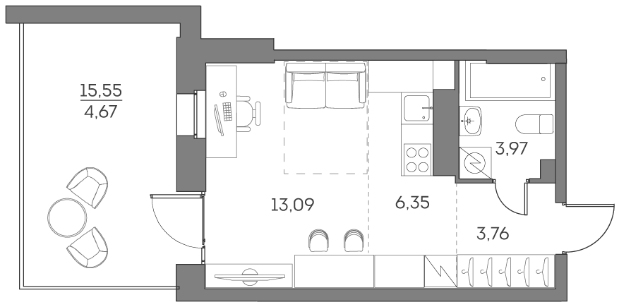 Планировка — Аквилон БИСАЙД 2.0, Студия, 27 м²