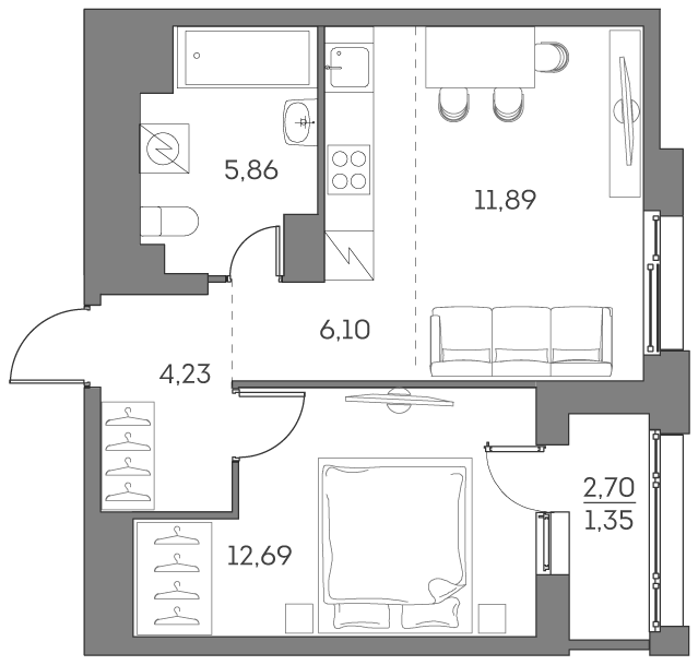 Планировка — Аквилон БИСАЙД 2.0, 2-комн., 41 м²