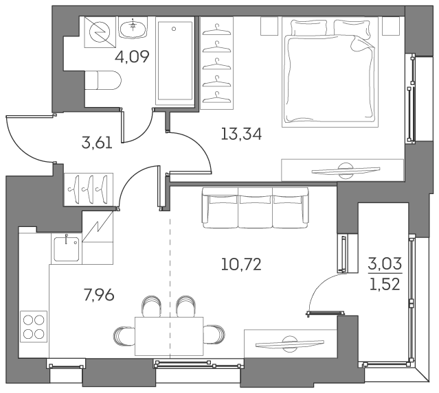 Планировка — Аквилон БИСАЙД 2.0, 2-комн., 40 м²