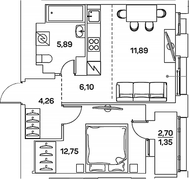 Планировка — Аквилон БИСАЙД 2.0, 2-комн., 41 м²