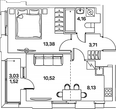 Планировка — Аквилон БИСАЙД 2.0, 2-комн., 40 м²