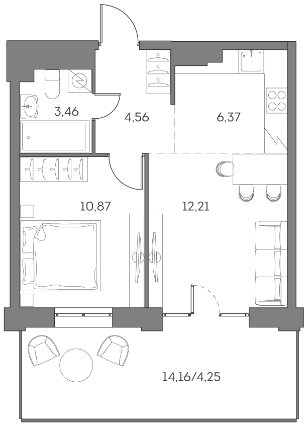 Планировка — Аквилон БИСАЙД 2.0, 2-комн., 37 м²