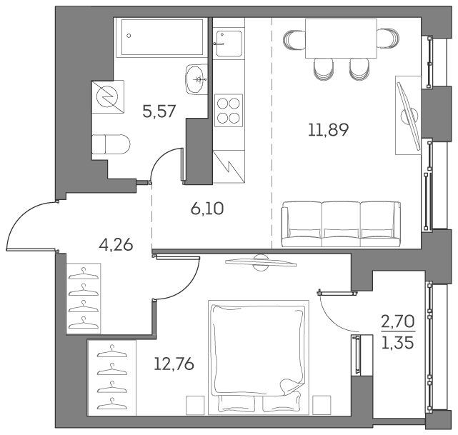 Планировка — Аквилон БИСАЙД 2.0, 2-комн., 41 м²