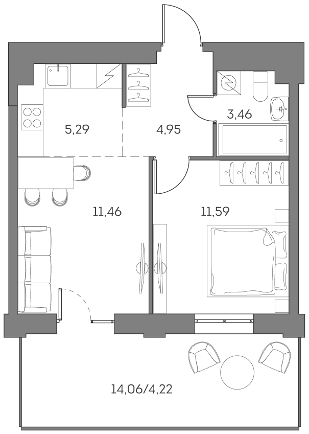 Планировка — Аквилон БИСАЙД 2.0, 2-комн., 37 м²