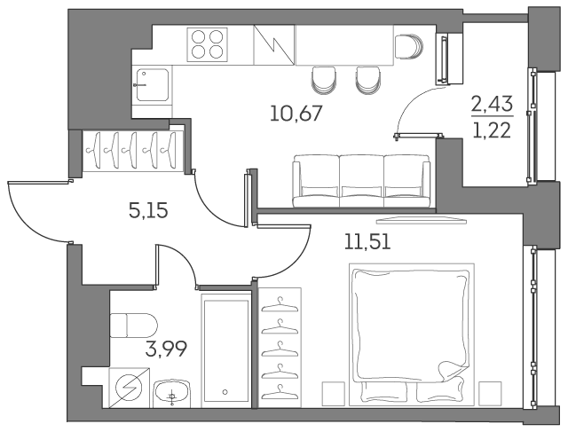 Планировка — Аквилон БИСАЙД 2.0, 1-комн., 31 м²