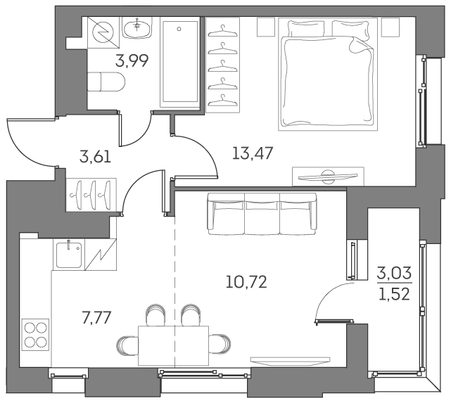 Планировка — Аквилон БИСАЙД 2.0, 2-комн., 40 м²