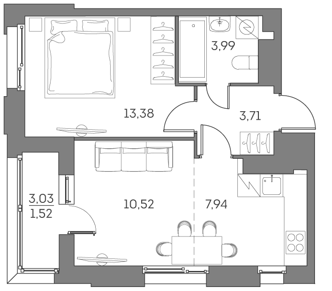 Планировка — Аквилон БИСАЙД 2.0, 2-комн., 40 м²