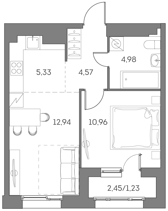 Планировка — Аквилон БИСАЙД 2.0, 2-комн., 39 м²