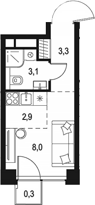 Планировка — Левел Звенигородская, Студия, 17 м²