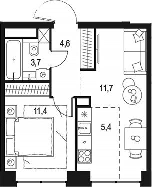 Планировка — Левел Звенигородская, 2-комн., 37 м²