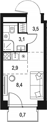 Планировка — Левел Звенигородская, Студия, 18 м²