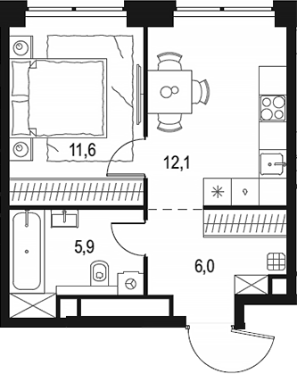 Планировка — Левел Звенигородская, 1-комн., 36 м²