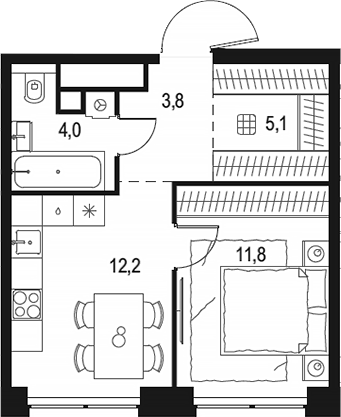 Планировка — Левел Звенигородская, 1-комн., 37 м²