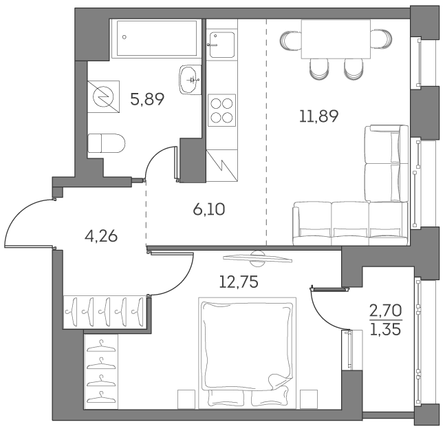 Планировка — Аквилон БИСАЙД 2.0, 2-комн., 41 м²
