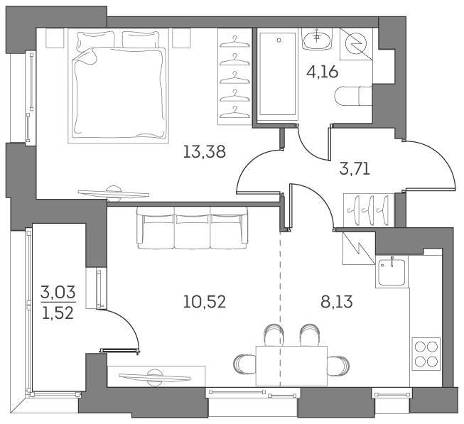 Планировка — Аквилон БИСАЙД 2.0, 2-комн., 40 м²