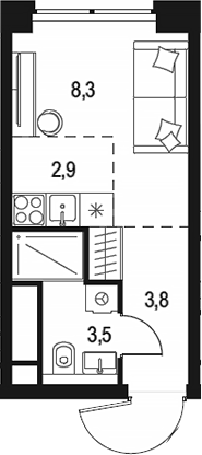 Планировка — Левел Звенигородская, Студия, 19 м²