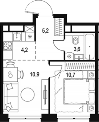 Планировка — Левел Звенигородская, 2-комн., 35 м²
