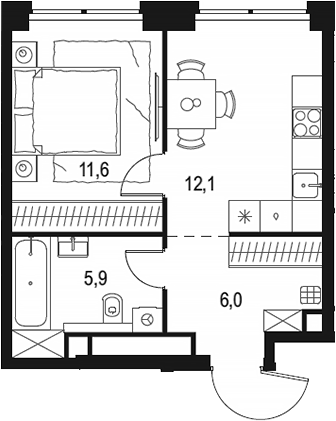 Планировка — Левел Звенигородская, 1-комн., 36 м²