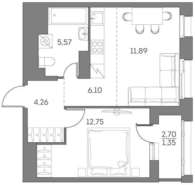 Планировка — Аквилон БИСАЙД 2.0, 2-комн., 41 м²
