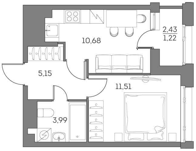 Планировка — Аквилон БИСАЙД 2.0, 1-комн., 31 м²