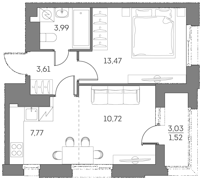 Планировка — Аквилон БИСАЙД 2.0, 2-комн., 40 м²