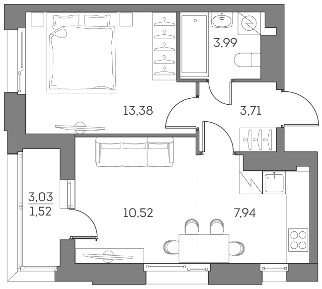Планировка — Аквилон БИСАЙД 2.0, 2-комн., 40 м²