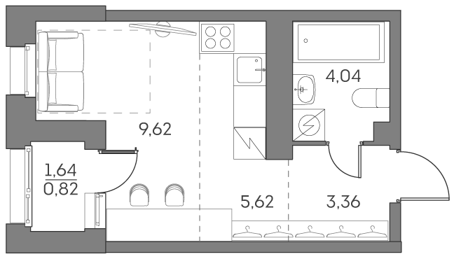 Планировка — Аквилон БИСАЙД 2.0, Студия, 23 м²