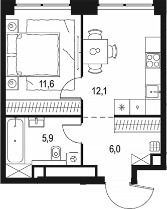 Планировка — Левел Звенигородская, 1-комн., 36 м²