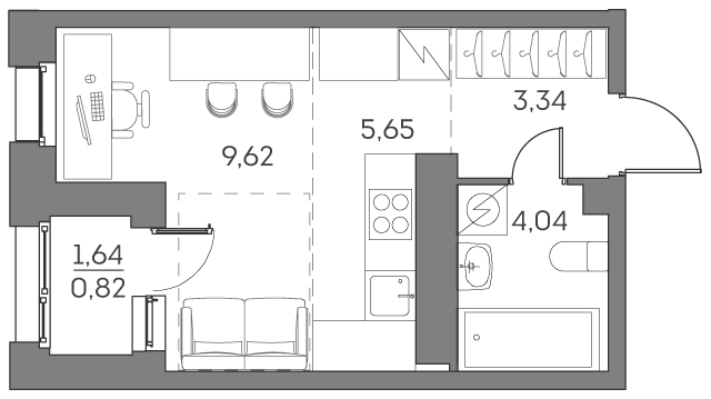 Планировка — Аквилон БИСАЙД 2.0, Студия, 23 м²