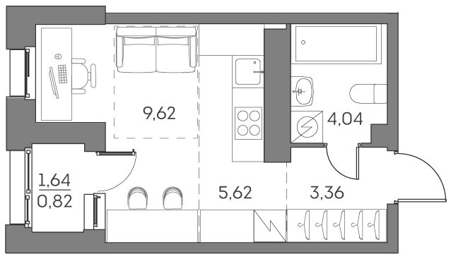 Планировка — Аквилон БИСАЙД 2.0, Студия, 23 м²