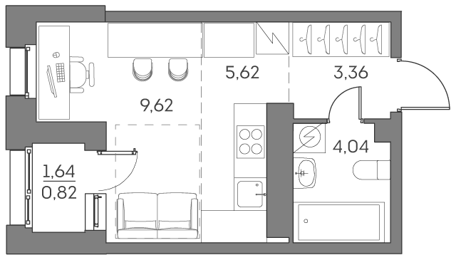 Планировка — Аквилон БИСАЙД 2.0, Студия, 23 м²