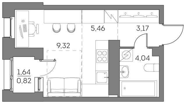 Планировка — Аквилон БИСАЙД 2.0, Студия, 22 м²
