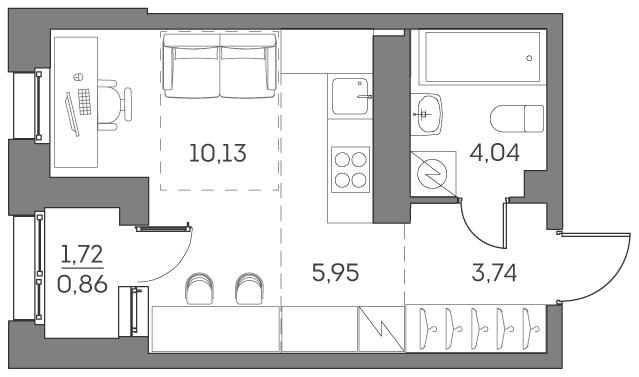 Планировка — Аквилон БИСАЙД 2.0, Студия, 24 м²