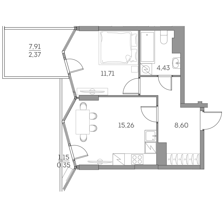 Планировка — Аквилон БИСАЙД 2.0, 1-комн., 40 м²