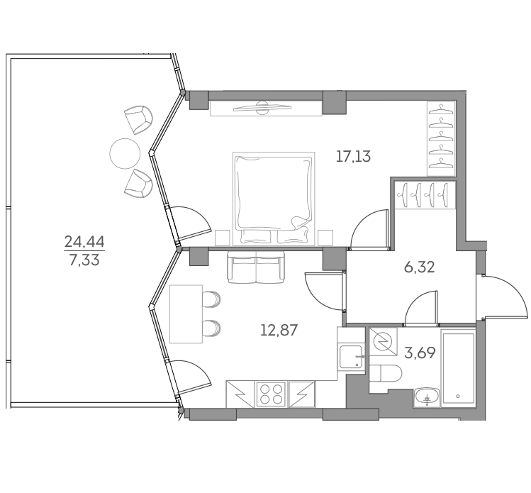 Планировка — Аквилон БИСАЙД 2.0, 1-комн., 40 м²