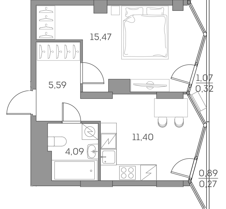 Планировка — Аквилон БИСАЙД 2.0, 1-комн., 37 м²