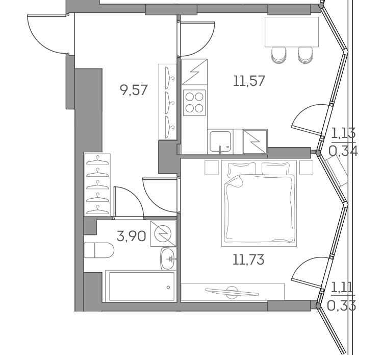 Планировка — Аквилон БИСАЙД 2.0, 1-комн., 37 м²