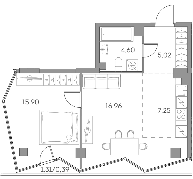 Планировка — Аквилон БИСАЙД 2.0, 2-комн., 50 м²