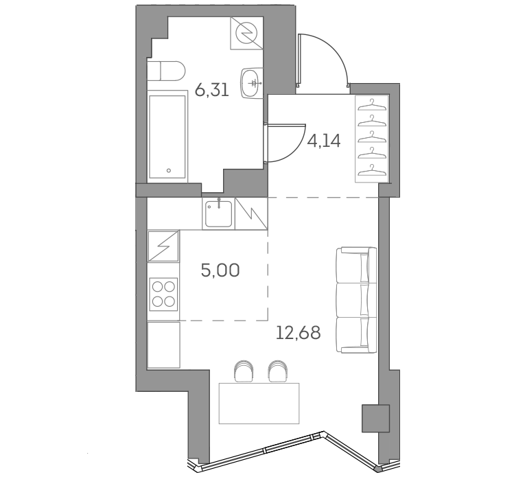 Планировка — Аквилон БИСАЙД 2.0, Студия, 28 м²