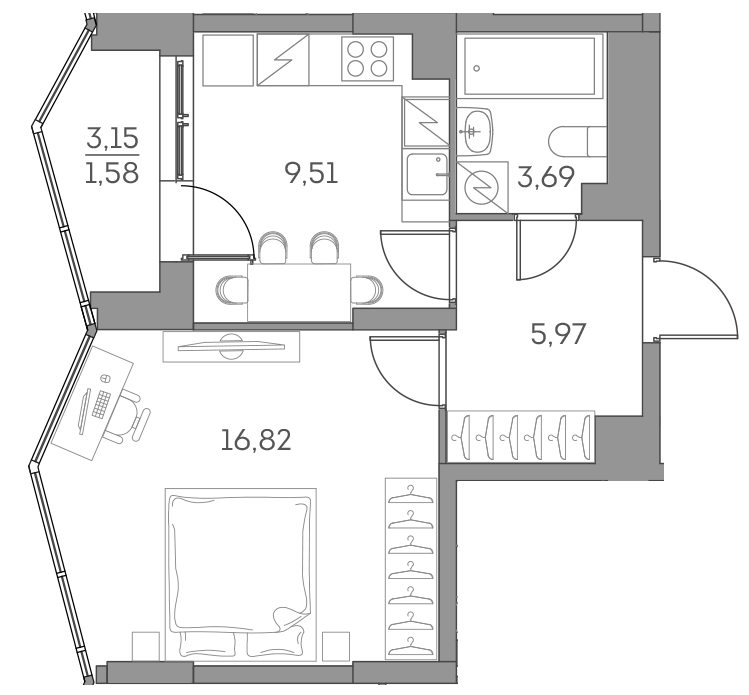 Планировка — Аквилон БИСАЙД 2.0, 1-комн., 36 м²