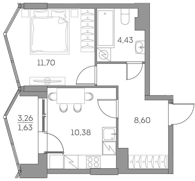 Планировка — Аквилон БИСАЙД 2.0, 1-комн., 35 м²