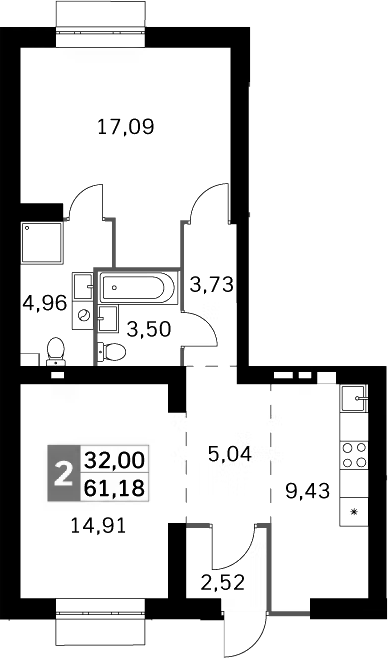 Планировка — Жаворонки Клаб, 2-комн., 61 м²