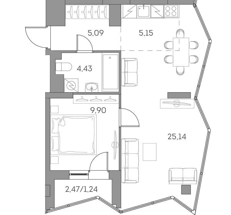 Планировка — Аквилон БИСАЙД 2.0, 2-комн., 50 м²