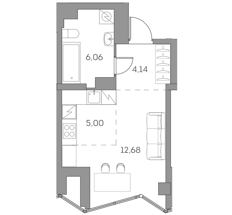 Планировка — Аквилон БИСАЙД 2.0, Студия, 28 м²