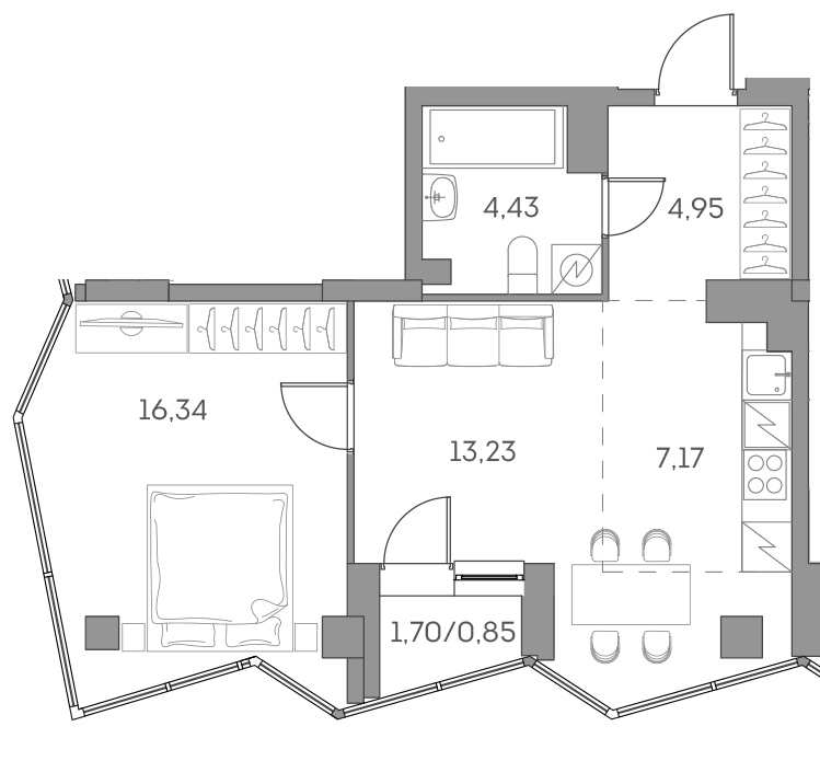 Планировка — Аквилон БИСАЙД 2.0, 2-комн., 46 м²