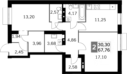 Планировка — Жаворонки Клаб, 2-комн., 68 м²