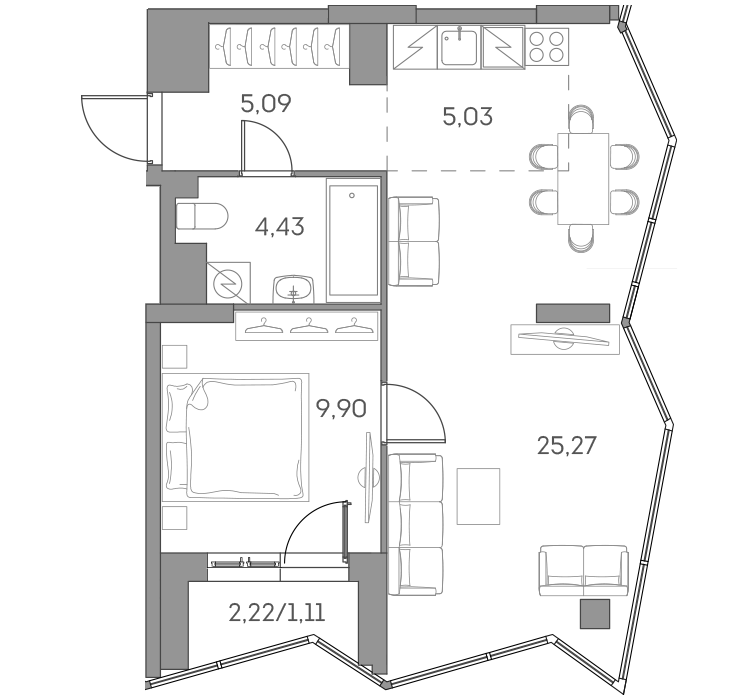 Планировка — Аквилон БИСАЙД 2.0, 2-комн., 50 м²