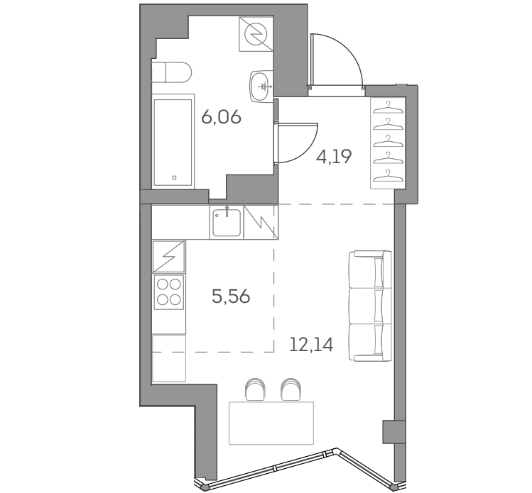 Планировка — Аквилон БИСАЙД 2.0, Студия, 28 м²