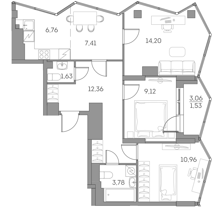 Планировка — Аквилон БИСАЙД 2.0, 4-комн., 66 м²